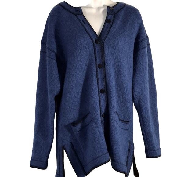 Blue Pure Wool Long Knit Cardigan Sweater. S - Picture 1 of 4